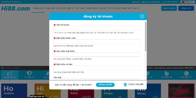 Đăng ký tài khoản Hi88 để tham gia chơi game Slots